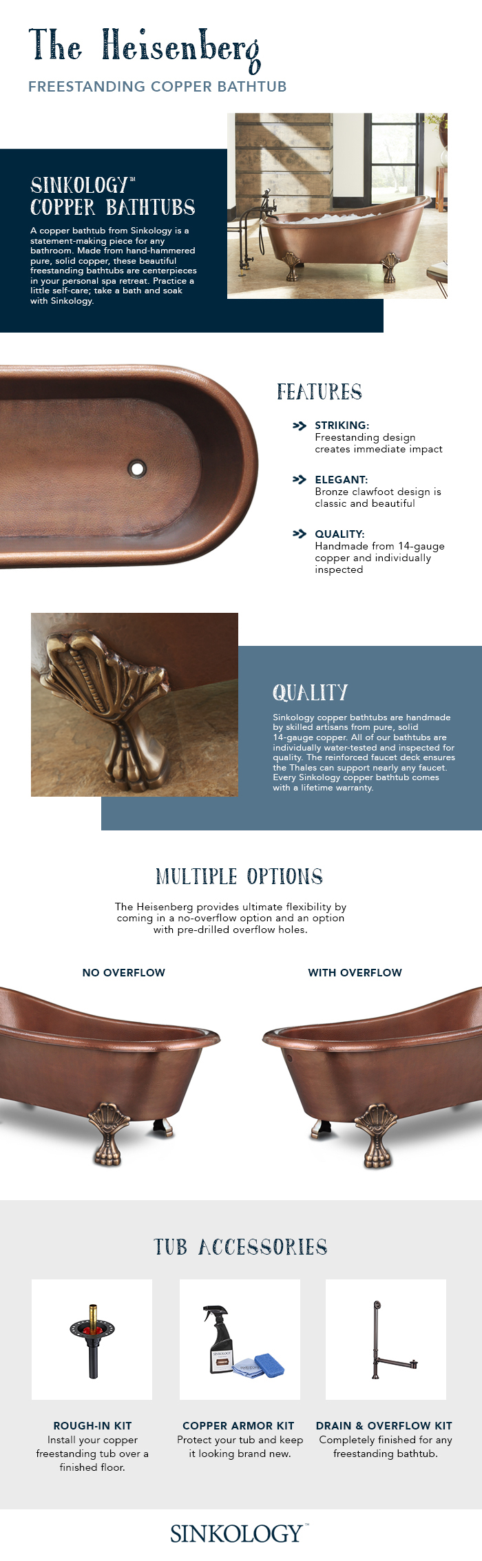 SINKOLOGY Heisenberg 5.5 ft. Handmade Pure Solid Copper Freestanding